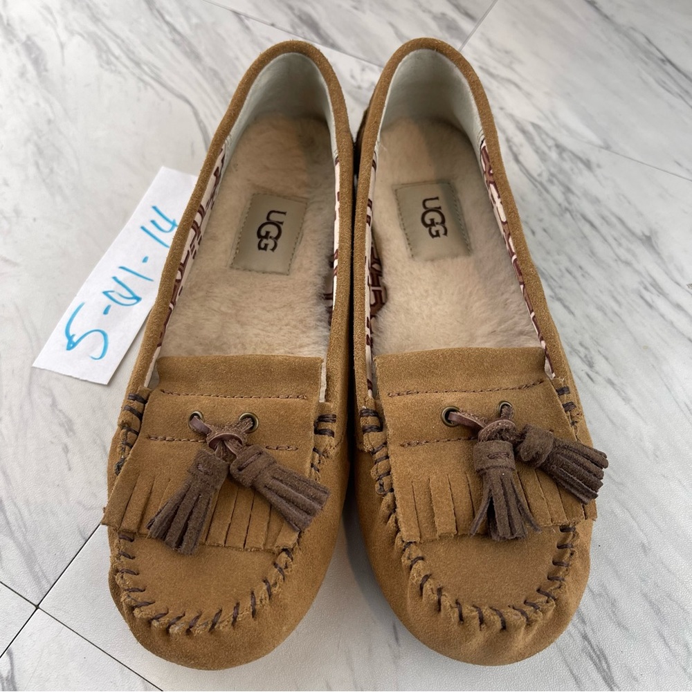 -UGG Womens Lizzy Chestnut Brown Suede Wool Moccasin Slipper Size 5 | 1005475